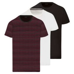 LIVERGY® Pánske tričko, 3 kusy (M (48/50), biela/čierna/pruhy/červená)