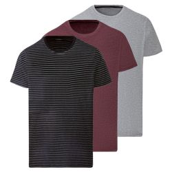 LIVERGY® Pánske tričko, 3 kusy (M (48/50), sivá/červená/pruhy)
