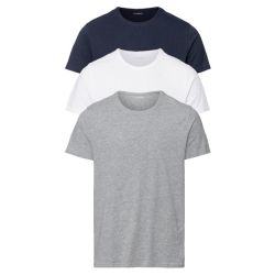 LIVERGY® Pánske tričko, 3 kusy (XL (56/58), sivá/navy modrá/biela)
