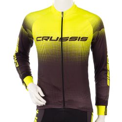 Crussis Cyklistický dres s dlhým rukávom čierna-fluo žltá - 3XL